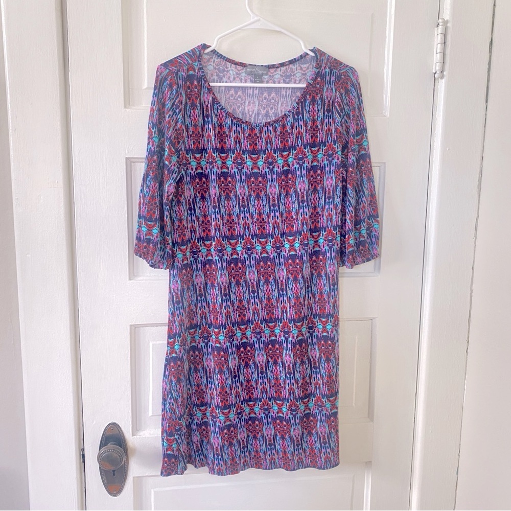 MARKET & SPRUCE Boho Pattern 3/4 Sleeve Knit Women's Dress Size Large